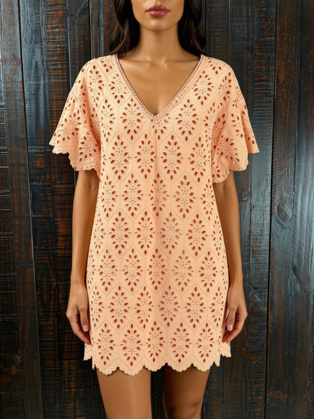 Splendid “Sandro” Eyelet V-Neck Mini Dress Orange Size XL